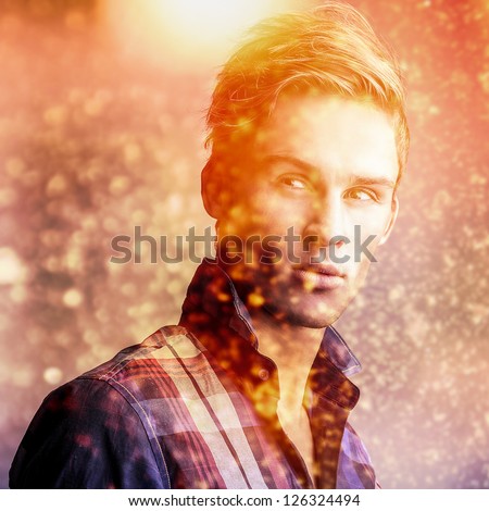 Elegant young handsome man..Color digital painted image portrait of men face.