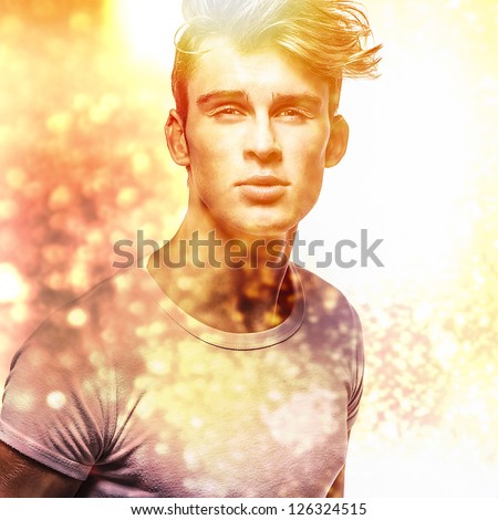 Elegant young handsome man..Color digital painted image portrait of men face.