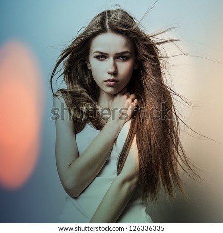 Young Sensual Model Girl. Color Face Art Studio Photo. - 126336335