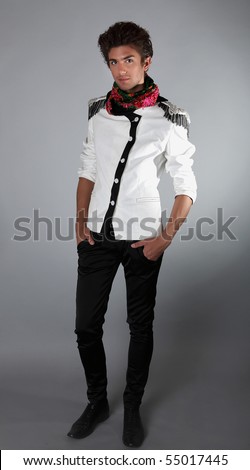 Beautiful man in exclusive design clothes on manners old-slavic. Photo.