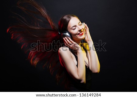 Lovely smile by beautiful woman music fan