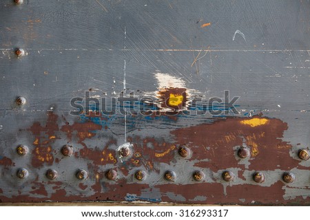Metal old  steam punk background. Grunge background metal plate with screws
