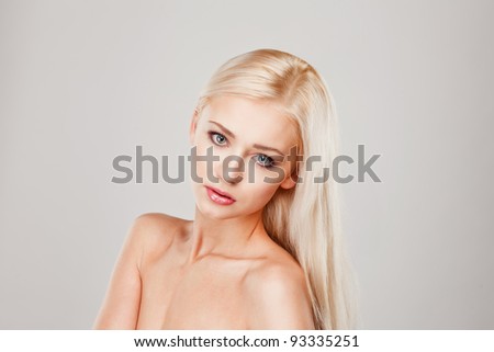 Close-up portrait of sensuality beautiful blond woman model face with fashion make-up