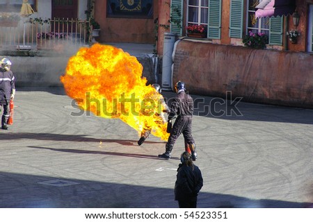 Exercise of extinguishing a fire by firemen