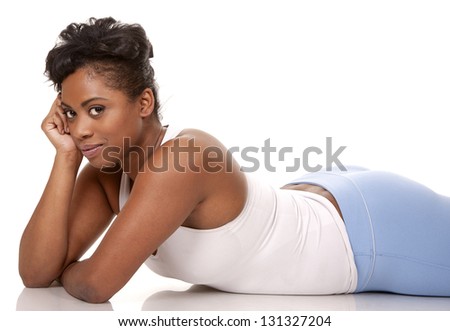 pretty black woman in active wear on white background