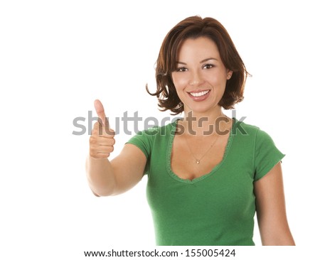 casual woman wearing green outfit on white background