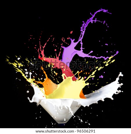Several Color Splashes On Black Isolated Background Stock Photo
