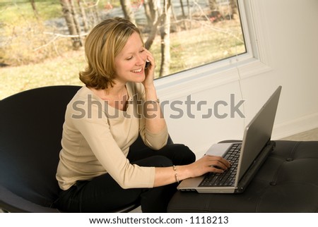 Happy Woman Working in Home Office