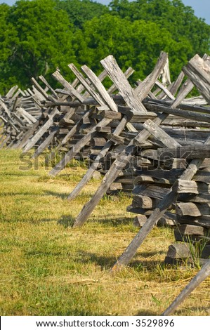 Compressed telephoto view of a split rail fence at Antietam Battlefield at Sharpsburg, Maryland, USA