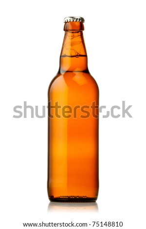 Bottle of beer with drops on white background. The file contains a path to cut.
