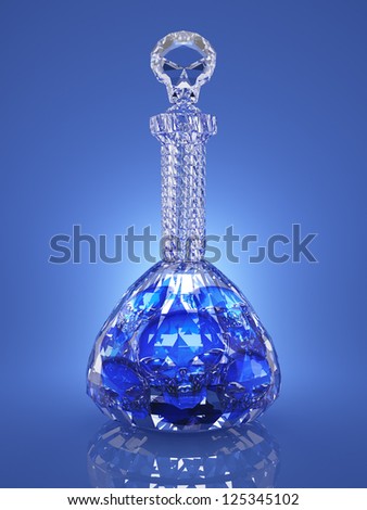 Crystal vessel with content in the form of blue skulls