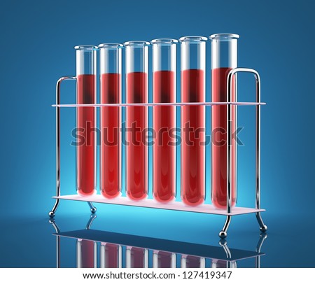 Test tubes with red liquid on a blue background