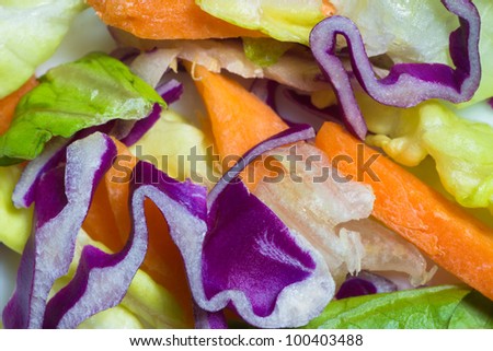Shredded crispy  salad with lettuces, carrot and red cabbage