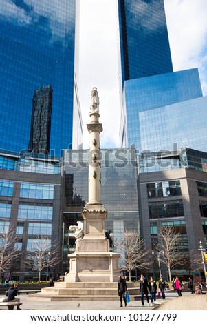 NEW YORK CITY - MAR. 9:  Landmark Columbus statue at Columbus Circle in NYC seen on Mar. 9, 2012. The monument of Columbus created by Italian sculptor Gaetano Russo was erected in 1892.