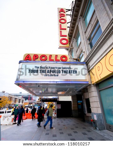 New York City - Oct 26: Marquee For Apollo Theater In Harlem, Nyc On Oct 26, 2012. This Historic Music Hall Is One Of The Oldest In Nyc And Known Exclusively With African-American Performers.