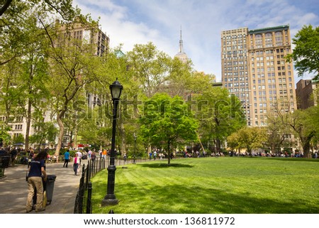 NEW YORK CITY - APR 20:  Historic Madison Square Park in New York City on Apr 20, 2012. Named for James Madison, 4th President of the USA, Madison Square was formally opened as a public park in 1847