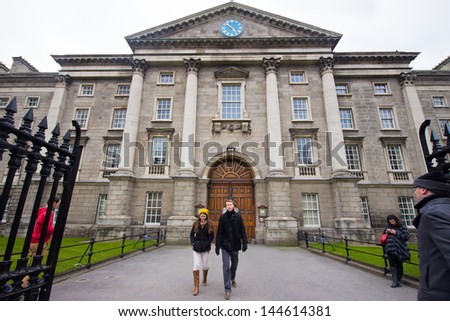 DUBLIN IRELAND - APR 1: Trinity College in Dublin Ireland on April 1, 2013.  The college was founded in 1592 as the \