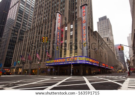 New York City - Jan 12: Street View Of Radio City Music Hall In Midtown Manhattan On Jan 12 2013. This Historic Theater In Rockefeller Center Opened In 1932.