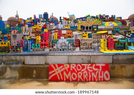 QUEENS, NY - MARCH 2, 2014: Project Morrinho on display at Queens College in New York City.  Project Morrinho recreates Rio de Janeiro and was presented as part of the collegeÃ¢Â?Â?s Year of Brazil