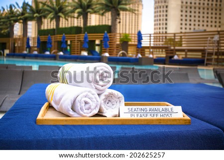 Poolside towels at luxury resort