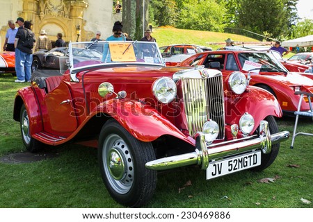 CENTERPORT, NEW YORK - SEPTEMBER 14, 2014: Classic 1952 MG TD  on display at auto show on the grounds of the Vanderbilt Mansion.