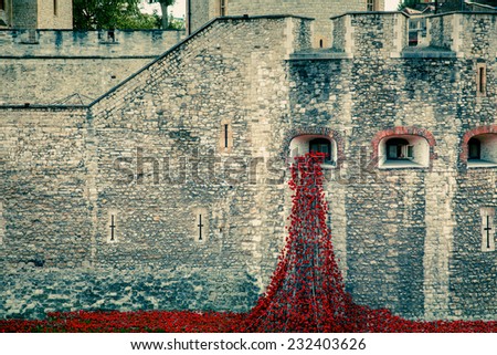 Memorial red poppies at Tower of London