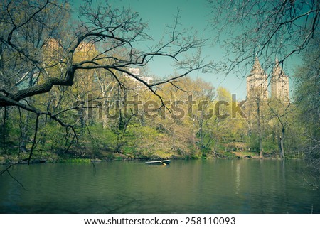 Vintage style image of pond at Central Park in New York City