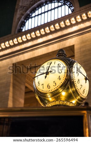 NEW YORK CITY - FEBRUARY 21, 2015:  Historic clock seen inside main concourse at Grand Central Terminal in midtown Manhattan.
