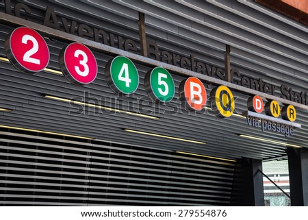 BROOKLYN, NY - APRIL 25, 2015:  Iconic New York City subway train circle signs seen at the Atlantic Avenue Station in Brooklyn.