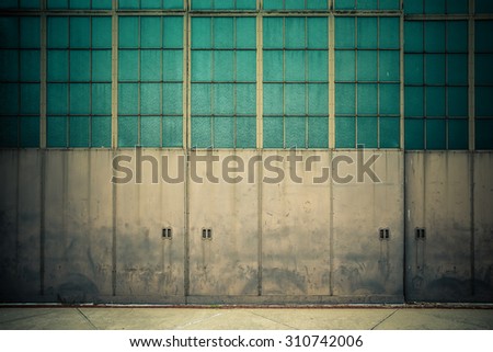 Industrial doors on old airplane hangar