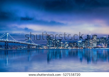 Night view of Beautiful San Francisco skyline and Bay Bridge