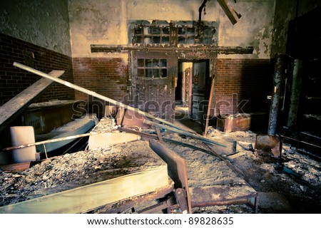 Abandoned and decayed building at historic Kings Park Psychiatric Hospital, Kings Park NY