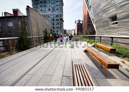 NEW YORK CITY - MAR. 23:  High Line Park in NYC seen on March 23, 2012.The High Line is a public park built on an historic freight rail line elevated above the streets on Manhattans West Side.