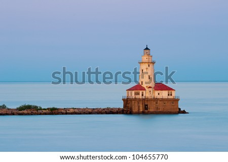 Chicago Harbor Light. Image of the Chicago lighthouse at sunset.