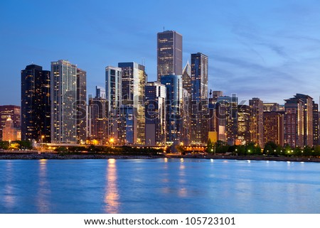 Chicago Skyline. Image of the Chicago downtown skyline at dusk.