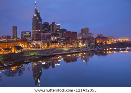 Nashville. Image of Nashville, Tennessee during twilight blue hour.