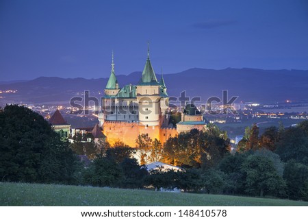 Bojnice Castle. Image of medieval Bojnice Castle at night, located in Slovakia, Eastern Europe.