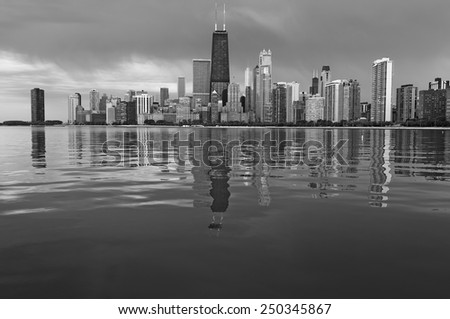 Chicago Skyline. Black and white image of Chicago, Illinois.