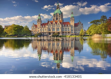 City Hall of Hannover. Image of New City Hall of Hannover, Germany, during sunny spring day.