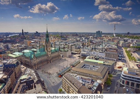 Hamburg. Aerial image of Hamburg, Germany during spring day.