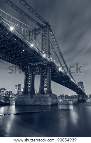 Manhattan Bridge, New York City. Image of MAnhattan Bridge with Brooklyn Bridge and Manhattan skyline in the background.