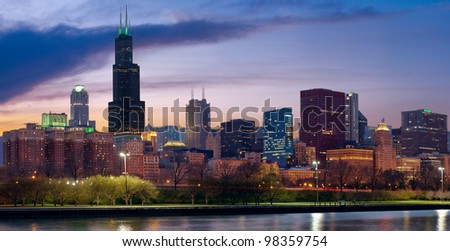 Chicago skyline. Image of Chicago skyline at twilight.