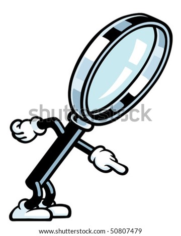 stock vector Magnifying Glass Guy Pointing Down