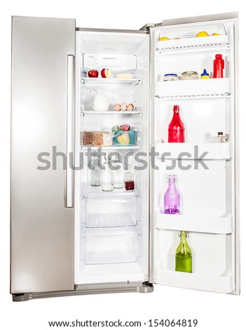 An open fridge isolated