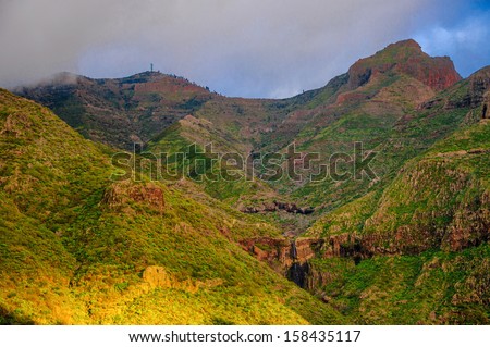 Sunset in North-West mountains of Tenerife near Masca village, Canarian Islands