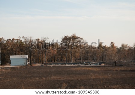 CREEK COUNTY, OKLAHOMA - AUGUST 6 2012: mobile home burned to ground in Creek County wildfires near highway 33 on August 6, 2012 in Creek County, Oklahoma, USA
