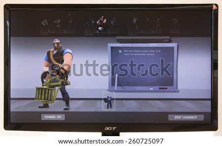 Depew, OK, USA - March 15, 2015: Blue Heavy on class selection screen of Team Fortress 2, a team-based first-person shooter multiplayer video game by Valve Corporation, released on October 10, 2007.