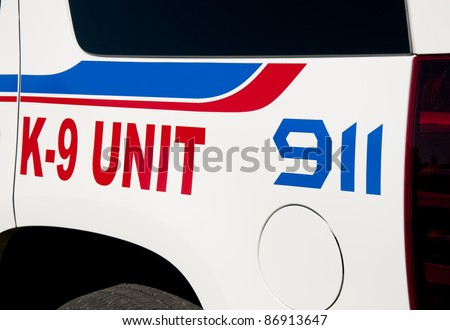Decals on K9 unit vehicle of law enforcement