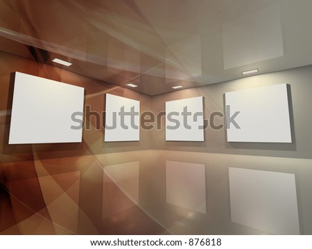 Contemporary virtual interior with blank frames for your exhibition.