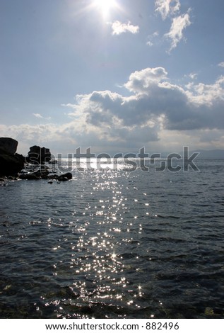Sun reflection sparkling on sea water.